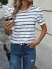 Bai Fen Zhi Yi La Camiseta Rayada de Verano Transfronteriza Más Vendida de Amazon en Europa y América, Estilo Simple con Mangas Abullonadas para Mujer
