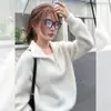 Suéter Gris Estilo Coreano con Solapa para Mujer 2026 Otoño/Invierno Nueva Llegada Textura de Alta Gama Temperamento Suave Pegajoso Estilo Perezoso Top de Punto