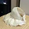 Sombrero de Sol para Mujer de Primavera y Verano, Lazo de Malla, Elegante, Sombrero de Copa Abierta, Ala Ancha, Protección Solar, Sombrero de Pescador para la Playa, Moderno
