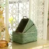 Cesta Tejida a Mano de Hojas de Maíz Estilo Ins con Tapa, Cesta de Almacenamiento Tejida de Paja Estilo Japonés, Cesta de Almacenamiento para Atrezzo de Fotografía