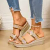 0 Sandalias de tacón alto de suela gruesa talla grande 51 para mujer, nuevas, elegantes, de comercio exterior, sandalias de tacón de cuña H, tacón de cuña Y, moda, dorado metálico, estilo europeo y americano