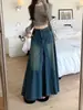 Saia Jeans Lavada Vintage Feminina 2025 Nova Primavera Cintura Alta Slim Linha A Saia Longa Grande Costura
