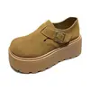 Zapatos tipo Birkenstock de suela gruesa que aumentan la altura para mujeres menudas, colección de otoño 20256, mocasines retro con puntera ancha