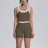 Nuevo conjunto de dos piezas de tank top largo y shorts con bloques de color transfronterizos, ajustado y transpirable, para yoga, deportes, running y fitness