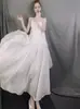 Falda de tirantes de algodón y lino para mujer, estilo nuevo de verano, artística, con dobladillo irregular, plisada, color liso, sin mangas, vestido de lino