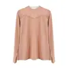 PersonalizaçãoBlusa básica feminina com gola semi-alta e detalhes em renda, Outono/Inverno, manga longa com strass, gola com babados