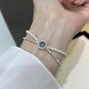 Pulsera de Cruz de Plata Rota de Plata Esterlina S925 con Aguamarinas Naturales para Mujer, Diseño Nicho de Lujo Ligero, Pulsera de Perlas Shijia