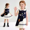 Vestido Colete para Meninas Verão Novo Estilo Moda Infantil Vestido Cartoon Vestido Sem Mangas de Comprimento Médio para Meninas Verão
