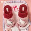 Fábrica de Zapatos Qidan Pantuflas de algodón Hello Kitty, estilo mujer, para otoño e invierno, de suela gruesa, forradas de felpa y cálidas, adecuadas para uso interior y en casa
