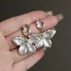 Pendientes Colgantes de Flor de Perla Gota de Aceite Incrustada con Diamante de Aguja de Plata Pendientes Sencillos Elegantes de Nicho Pendientes Elegantes Franceses Elegantes