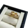 Nuevo Anillo Dorado Retro Francés con Lazo Nicho Simple Hecho a Mano Dibujado con Hilo Encaje Plisado Anillo para Dedo con Diamante Amarillo