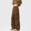 Calça Cargo Plissada Lavada Estilo Retrô Americano para Homens Vibe Trendy High Street Casual Esportiva Larga de Pernas Largas Longa