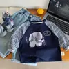 Camiseta de Manga Larga Bangcheng para Niños 2026 Nuevo Estilo Otoño Niños y Niñas Raya Manga Raglán Suéter Ropa Infantil Clase A para Niños