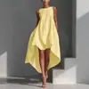 Vestido Casual de Moda Verão 2026 Europeu e Americano Transfronteiriço Cor Sólida Sem Mangas Gola Redonda Bainha Irregular para Mulheres