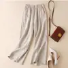 Pantalones de Pierna Ancha de Algodón Lavado para Mujer, Nuevo Estilo de Verano, Delgados, Tallas Grandes, Corte Holgado, Pantalones Casuales Cortos, Pantalones de Pierna Recta de Cintura Alta