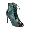 Sandalias de tacón alto para comercio exterior, nuevas botas de malla primavera-verano para mujer, plataforma impermeable bordada hueca con pedrería, sandalias de tacón fino peep-toe para mujer