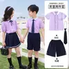 Traje de Verano para Jardín de Infancia Uniforme Escolar Morado para Estudiantes de Primaria Traje de Clase Infantil Traje de Actuación Traje de Dos Piezas de Manga Corta de Verano