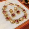 Set de Pendientes y Collar Florales Vintage con Perlas, Cadena para Clavícula Estilo Palacio, Joyería de Lujo Ligero de Alta Gama para Mujer