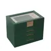 Nuevo cajón de hardware de alta gama caja de joyería de cuero PU fabricantes de Jinhua caja de joyería con ventana de 4 capas espejo de tocador incorporado