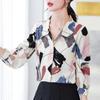 Atacado Europeu e Americano de Blusas com Gola, Cardigans, Camisas de Chiffon Estilosas com Estampa e Caimento Solto, Camisas Casuais de Manga Longa Pg174