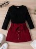 Ropa infantil Tengxin conjunto de otoño e invierno estilo europeo y americano para niñas, top de algodón acanalado liso, falda de pana, venta al por mayor