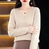 Suéter de Lana de Punto con Cuello en V y Mangas Largas Otoño Nuevo Estilo Holgado Talla Grande Suéter Corto Capa Interior Capa Base Top