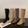 Botas largas de tubo alto con plataforma de gamuza retro para mujer, nuevo estilo otoño e invierno 2026, adelgazantes para piernas gruesas, botas de jinete