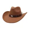 Chapéu de Cowboy de Lã Feminino Ocidental de Fronteira Chapéu de Cavaleiro Preto Chapéu de Feltro Decorado com Rebites Aba Curvada Cartola