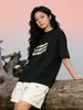 Camiseta Original Blackeden con Estampado Graffiti Americano Estilo Chino Flockeada de Manga Corta para Hombres y Mujeres, Top de Pareja para Verano