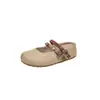 Mules fechadas estilo Birkenstock em linho trançado para mulheres, para uso externo no outono, novo modelo 2026, com aumento interno de altura e sola grossa, sandálias Mary Jane