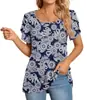 2023 Amazon Transfronterizo Casual para Mujer Camiseta Estampada Ajustada para Mujer Cuello Redondo Manga Corta Larga Juventud
