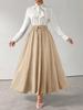 Falda Otoño Cintura Elástica Estilo Coreano para Mujer Petite, Nuevo Diseño Falda A-Line Larga Adelgazante para Mujer