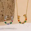 Collar Elegante de Diseño de Nicho Europeo y Americano Creativo de Herradura Acero Inoxidable 316L Chapado en Oro de 18 Quilates Colgante en Forma de U con Diamante