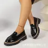 E-commerce Transfronteiriço Tamanho Grande Outono 2026 Novos Mocassins Estilo Britânico Sapatos Femininos Salto Bloco Solado Grosso Flats Retrô Feminino