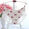 Calcinha Feminina de Renda Respirável Atraente Ultra-Fina para o Verão, Cintura Baixa Sexy com Recortes Estampada, Cintura Média-Baixa