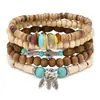 Pulseira Árvore da Paz Estilo Europeu e Americano Transfronteiriça Conjunto de Várias Peças Pulseira de Contas de Madeira Vintage Simples Masculina Empilhável Personalizada
