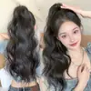 Peluca de coleta alta de clip para mujer, estilo de celebridad de internet, cabello largo y rizado de onda de agua, postizo realista, voluminizador, trenzas falsas