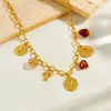 Conjunto de Corrente com Pingente Redondo Banhado a Ouro Vintage de Luxo Leve Transfronteiriço com Cruz de Moeda e Retrato em Relevo