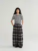 Pantalones de Cuadros de Pierna Ancha con Cinturón de Lazo y Pliegues Estilo Vintage Otoño COMOS CMS 2026 para Mujer, Pantalones Casuales Holgados 260072