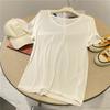 Camiseta Cool de Cupro com Decote V para Mulheres no Verão, Simples e Versátil Drapeada, Gola Slim Tipo Ovo de Ganso, Blusa de Manga Curta Cor Lisa