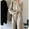 Suéter cárdigan de punto para mujer, color liso, cuello en V, estilo japonés y coreano, holgado, longitud media, moda, temperamento, suave, ceroso
