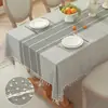 Mantel de imitación algodón-lino estilo americano transfronterizo, impermeable, a prueba de polvo, resistente al desgaste, tela de cubierta tejida llana a rayas, venta directa de fábrica