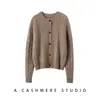 Cardigan de Tricô Trançado Novo Outono e Inverno 100% Caxemira Pura Jaqueta Tricotada Gola Redonda Temperamento Quente Macio Aderente Botão Único Feminino