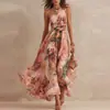Verão 2026 Nova Moda Casual Versátil Europeia e Americana para Mulheres Vestido Estampado para Férias Slim-Fit Longo