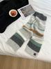 Cachecol de mohair com listras de inverno estilo britânico e etiqueta de couro de alpaca da Ren Jialun