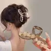 Nuevo Clip de Pinza para Cabello de Tiburón con Perlas de Camelia Estilo Francés de Verano para Mujer Pinza para el Pelo Grande