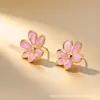 Pendientes de Acero Inoxidable con Temperamento de Nicho Transfronterizos, Flor de Cinco Pétalos con Goteo de Aceite, Pendientes Pequeños Frescos y Coloridos