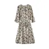 Vestido feminino de seda crepe de chine, vestido francês para chá de seda amoreira, comprimento médio gola redonda estampado roupas femininas primavera-verão