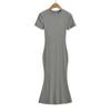 G008-24 nuevo vestido francés retro de color sólido simple de cuello redondo y manga corta sexy tipo vaina con cola de pez para principios de primavera