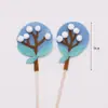 Enchufe para Pastel de Cumpleaños de Árbol del Bosque Verde Azul Amarillo Fieltro Árbol Mori Decoración para Hornear Tarjeta de Mesa de Postre